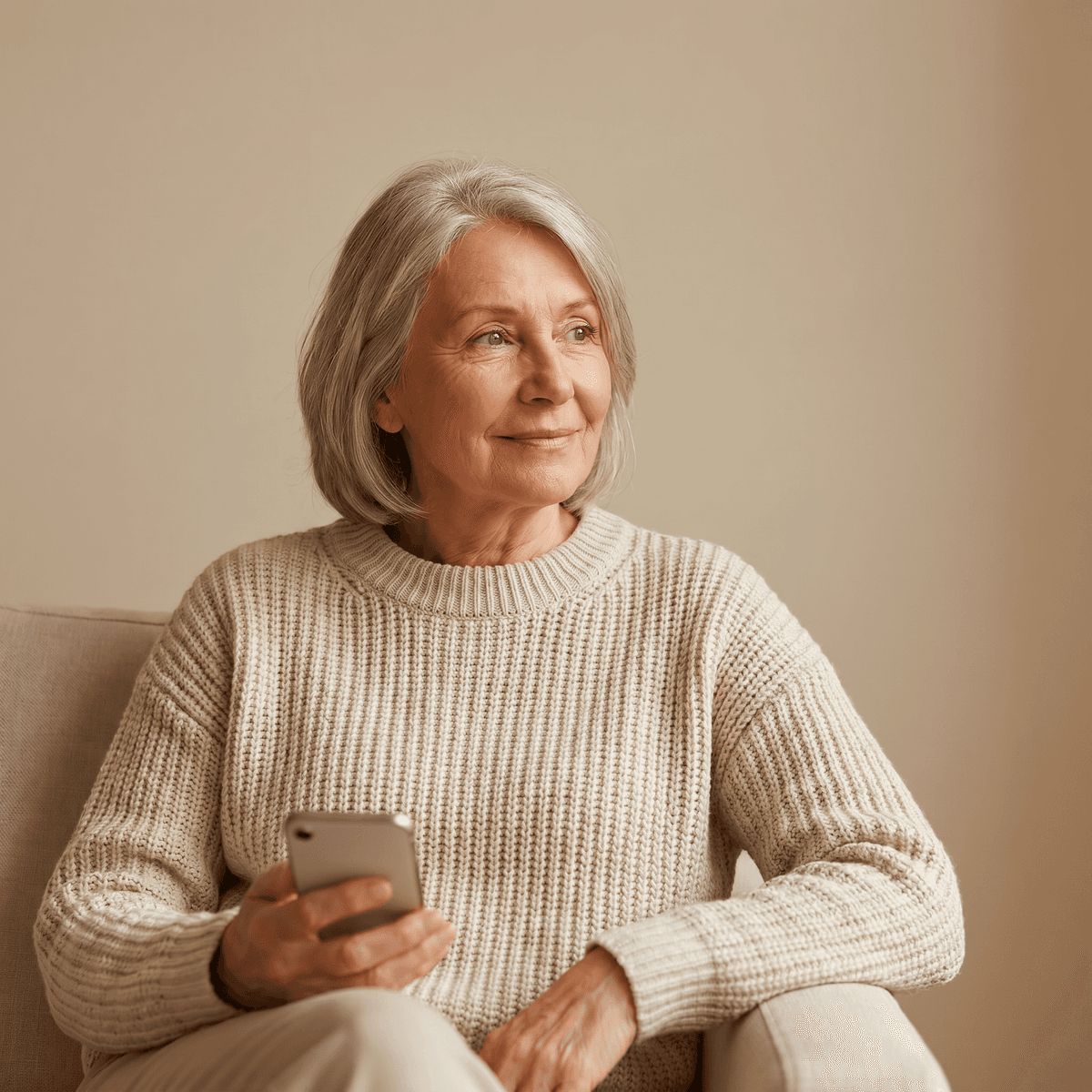 An older person tapping the Family Word card to their phone at home
